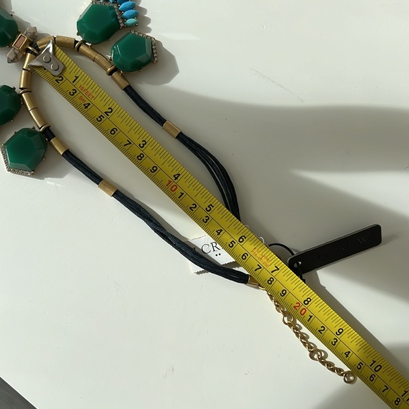 NWT J Crew Statement Green Blue Brass Golden Rhinestone Faux? Leather Necklace - Picture 7 of 8